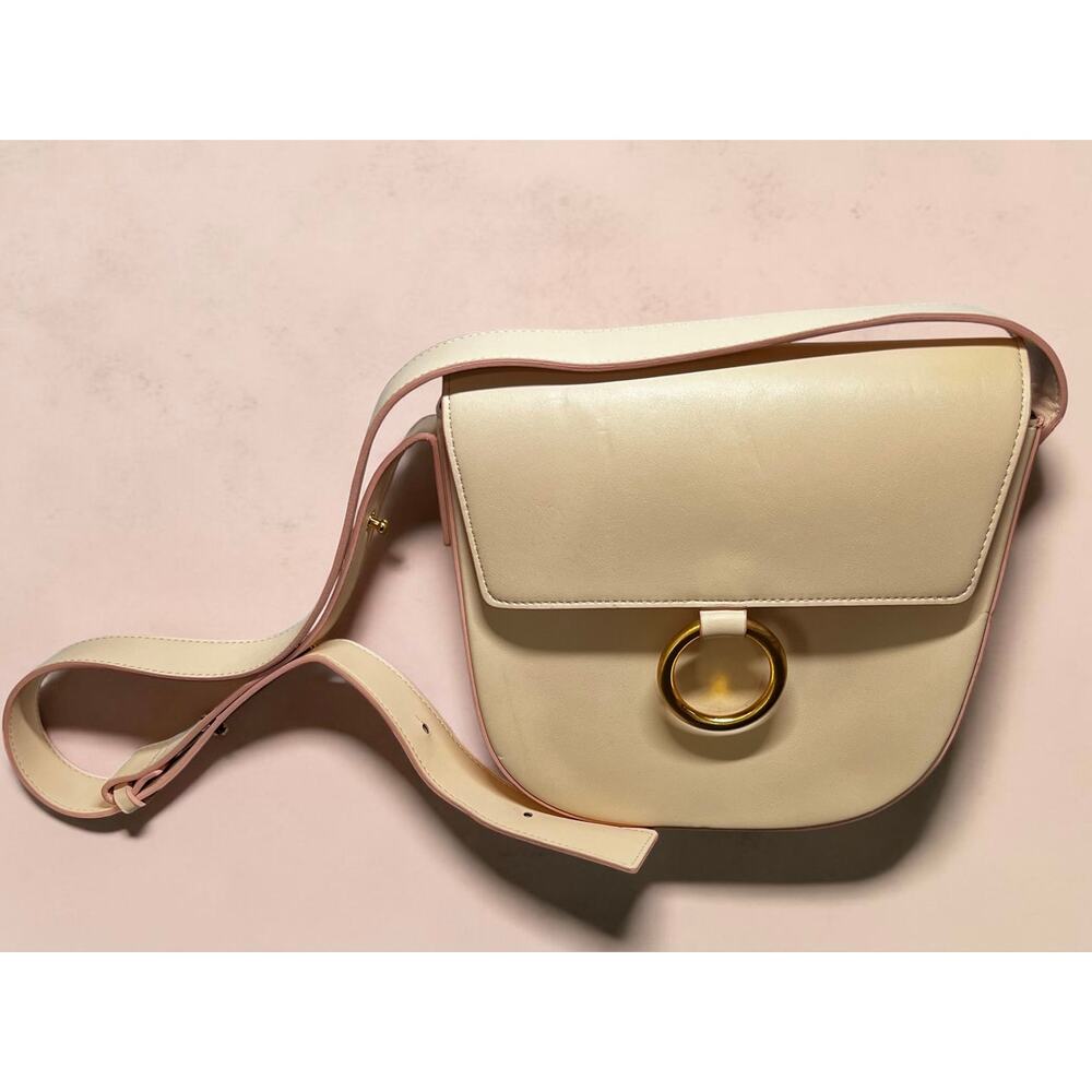 Calm Down Slow Down Crossbody Purse Beige Pink Trim Gold Ring Bag